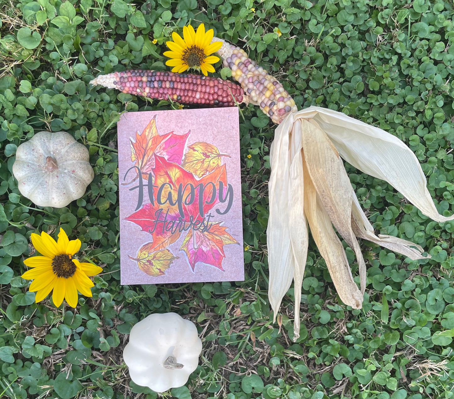 Happy Harvest: Cozy Fall Watercolor Leaves Greeting Card