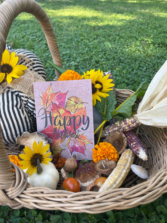 Happy Harvest: Cozy Fall Watercolor Leaves Greeting Card