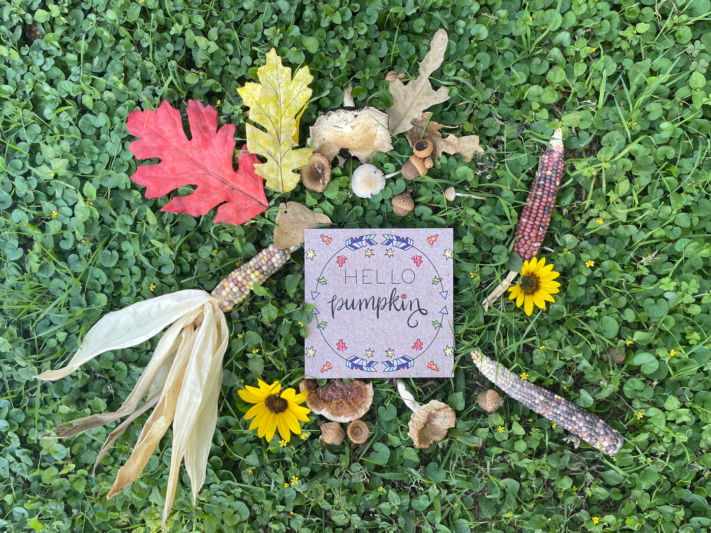 Hello Pumpkin! Autumn Leaves & Arrows Watercolor Card