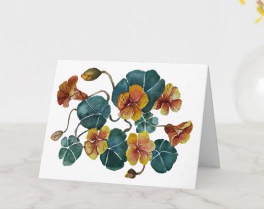 Fall’s Favorite Floral — Hand-painted Nasturtium Greeting Card