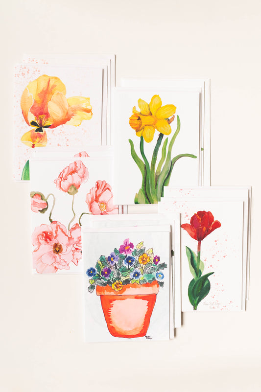 Spring Blooms Flower Greeting Cards - Mixed set- watercolor painting