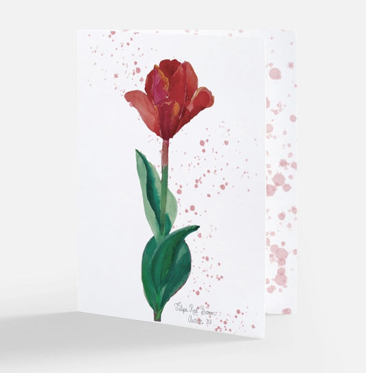 Stunning Spring Red Tulip Greeting Card - Blank - Watercolor - Botanical Print - Red Baron