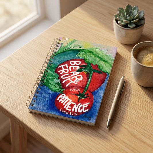 Bear Fruit With Patience Christian Lined Journal | Tomato Botanical Notebook | Scripture Writing Journal