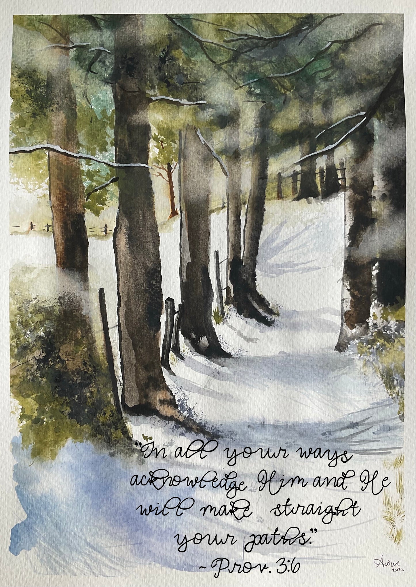 Straight Paths in the Snow Proverbs 3:6 Art Print