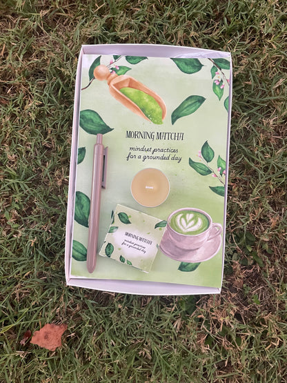Morning Matcha Mindfulness Gift Box - my morning routine in a box. Journal, pen, mindset cards, and artisan candle
