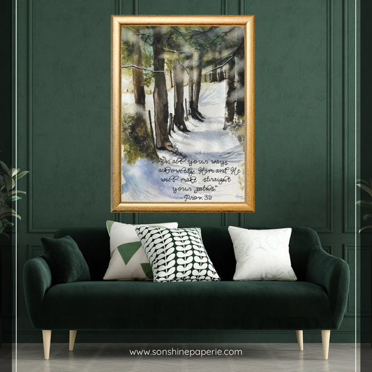 Straight Paths in the Snow Proverbs 3:6 Art Print