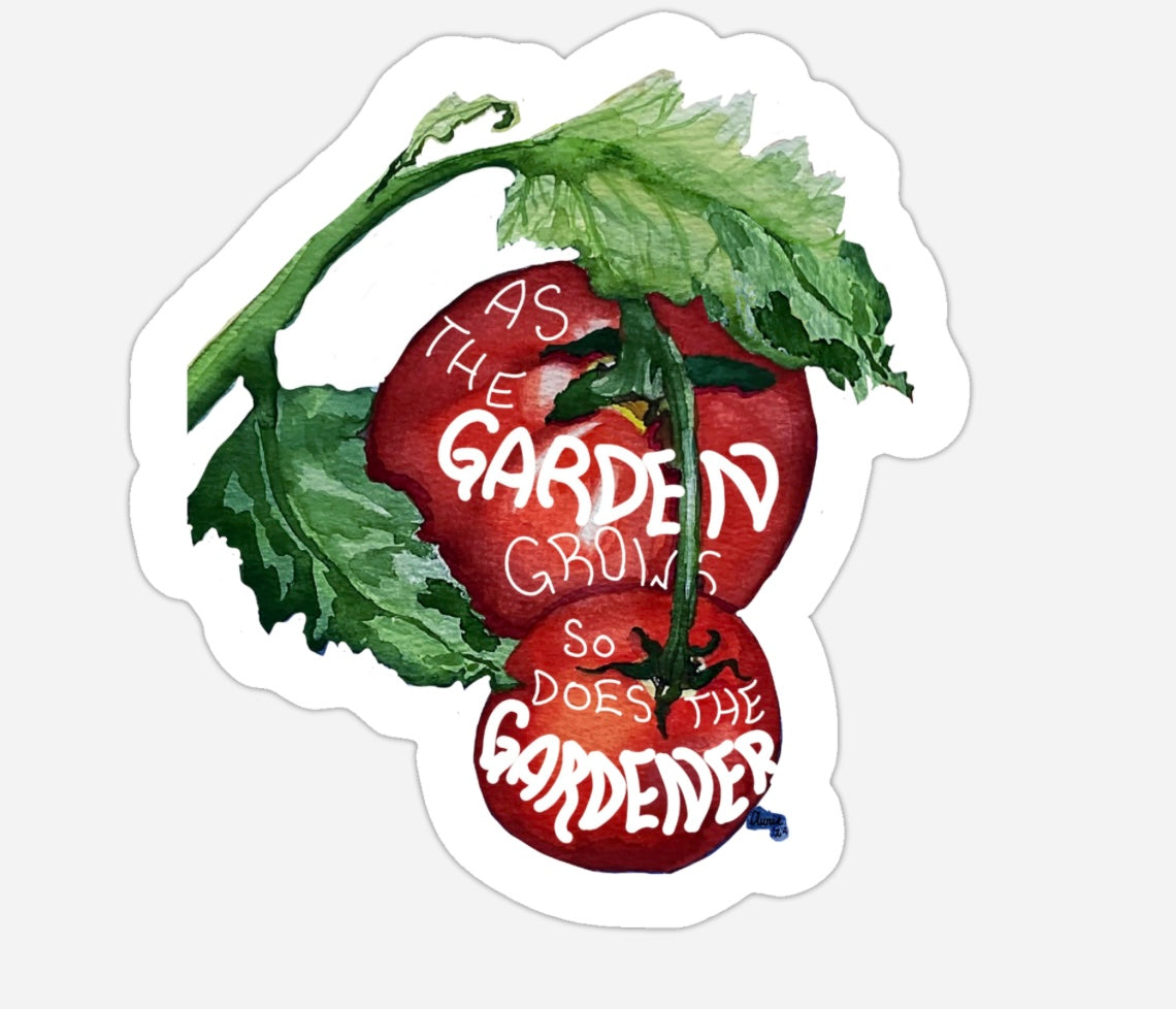 As the Garden Grows, So Does the Gardener Tomato Vinyl Sticker | Watercolor Garden Sticker | Gardening Gift