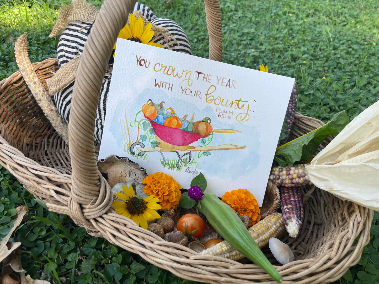Autumn Abundance – Psalm 65:11 Watercolor Pumpkin Print