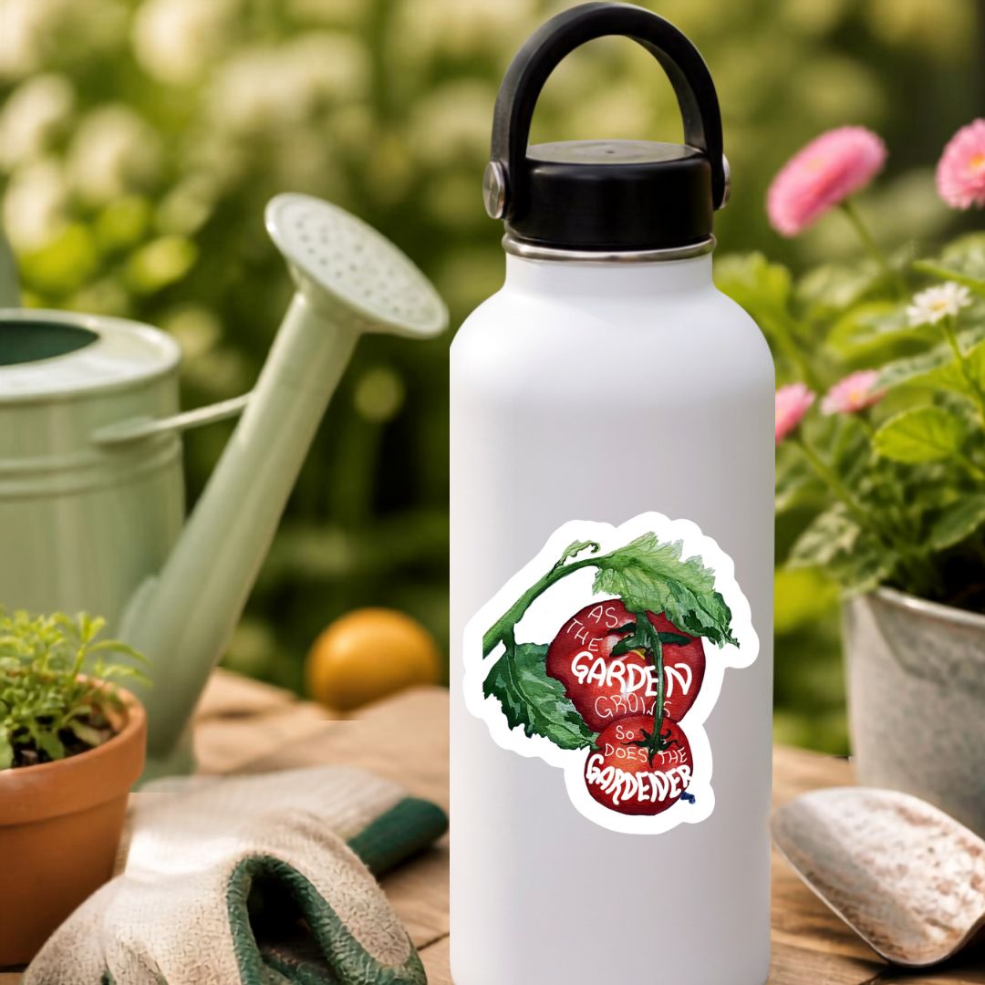 As the Garden Grows, So Does the Gardener Tomato Vinyl Sticker | Watercolor Garden Sticker | Gardening Gift