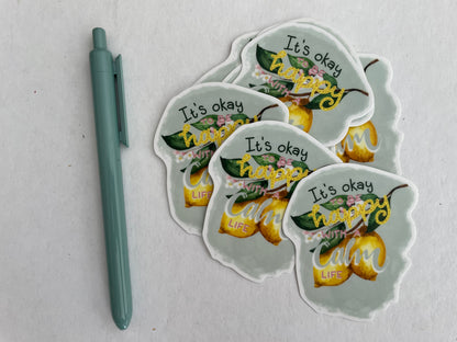 Happy and Calm Watercolor Lemon Sticker