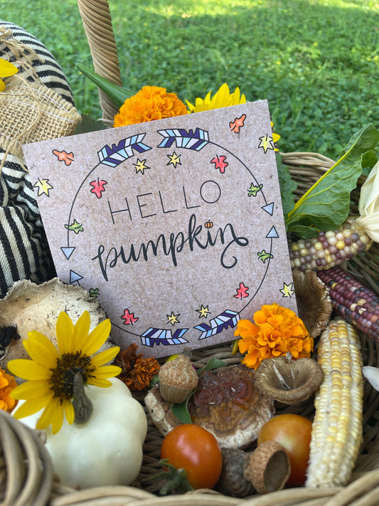 Hello Pumpkin! Autumn Leaves & Arrows Watercolor Card