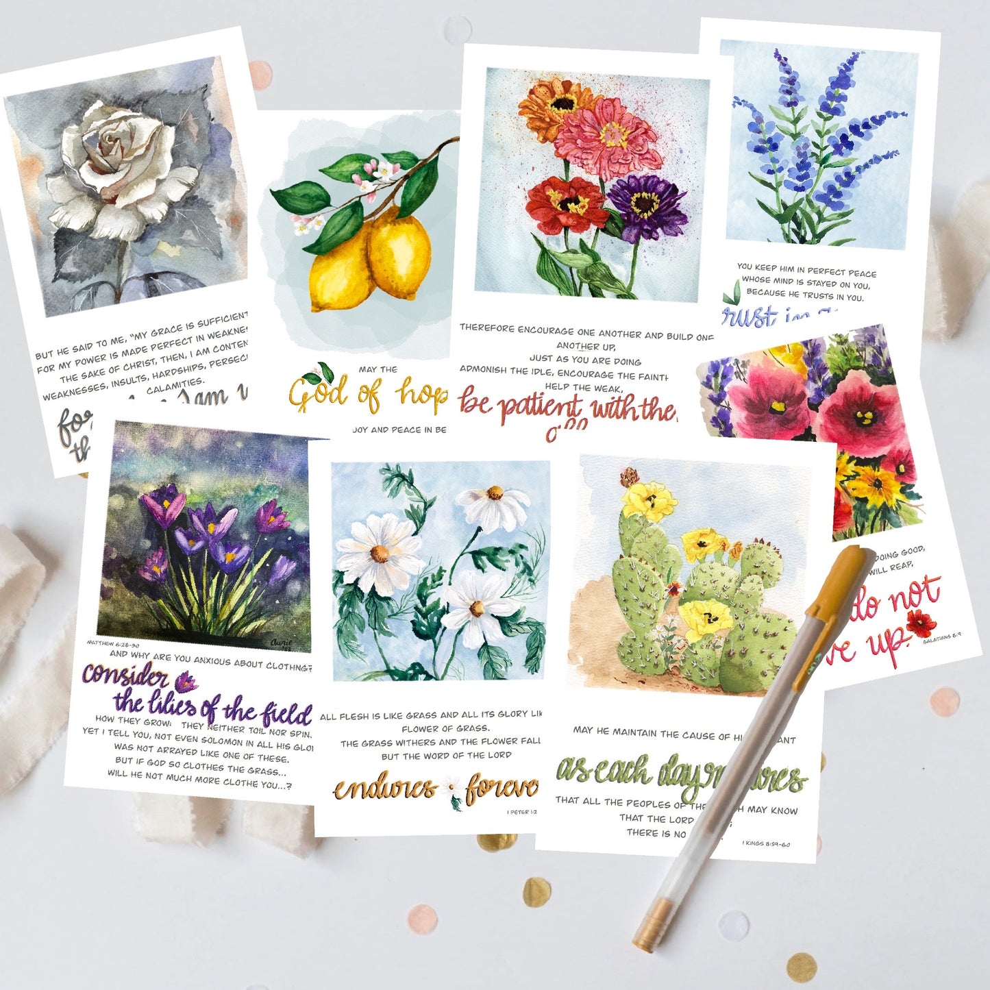 Inspirational Scripture Botanical Art Print Set