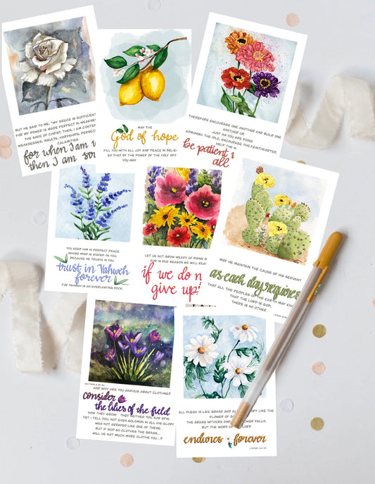 Inspirational Scripture Botanical Art Print Set