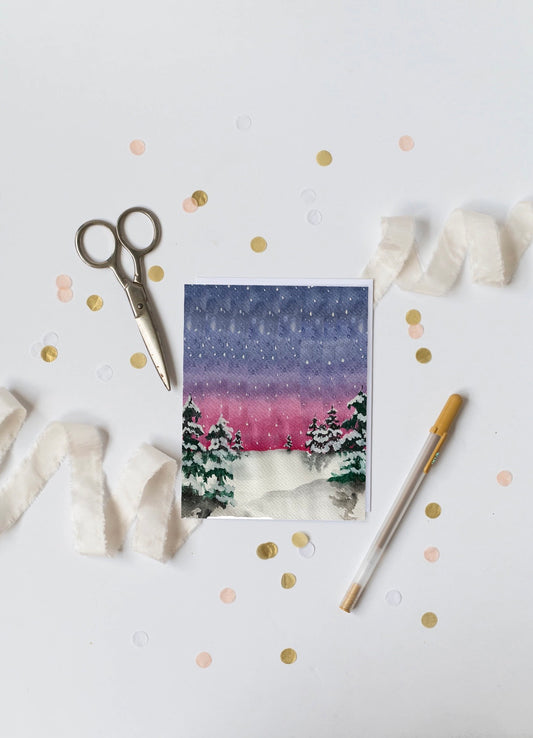 Snowy Sunset Greeting Card