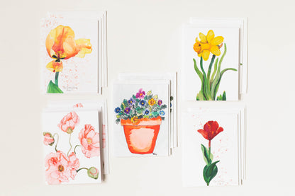 Spring Blooms Flower Greeting Cards - Mixed set- watercolor painting