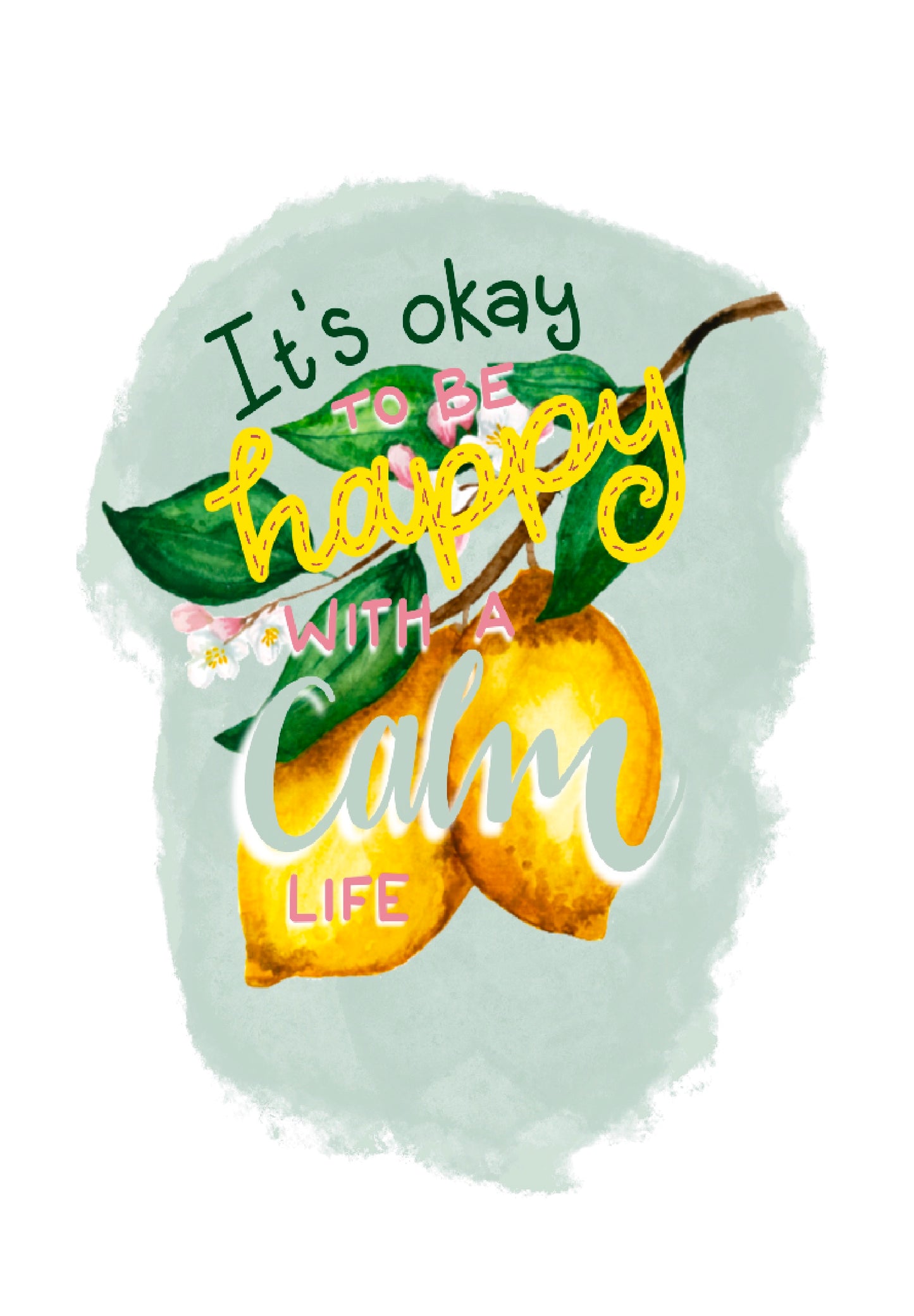 Happy and Calm Watercolor Lemon Sticker