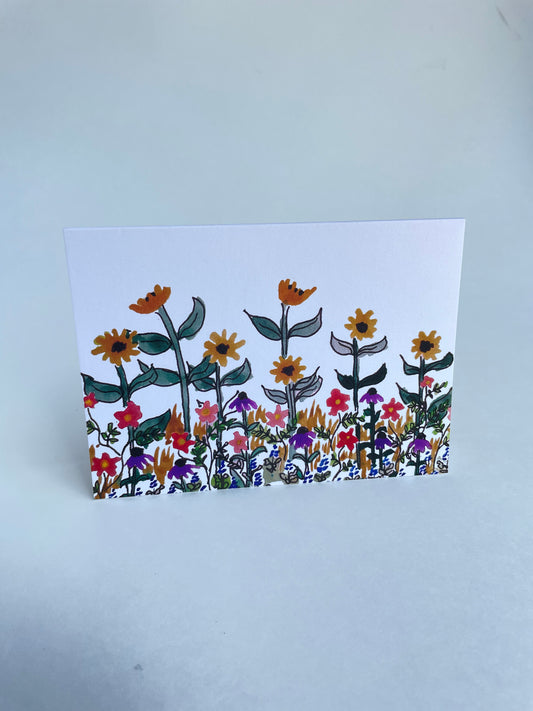 Sunflower wildflower garden watercolor greeting card