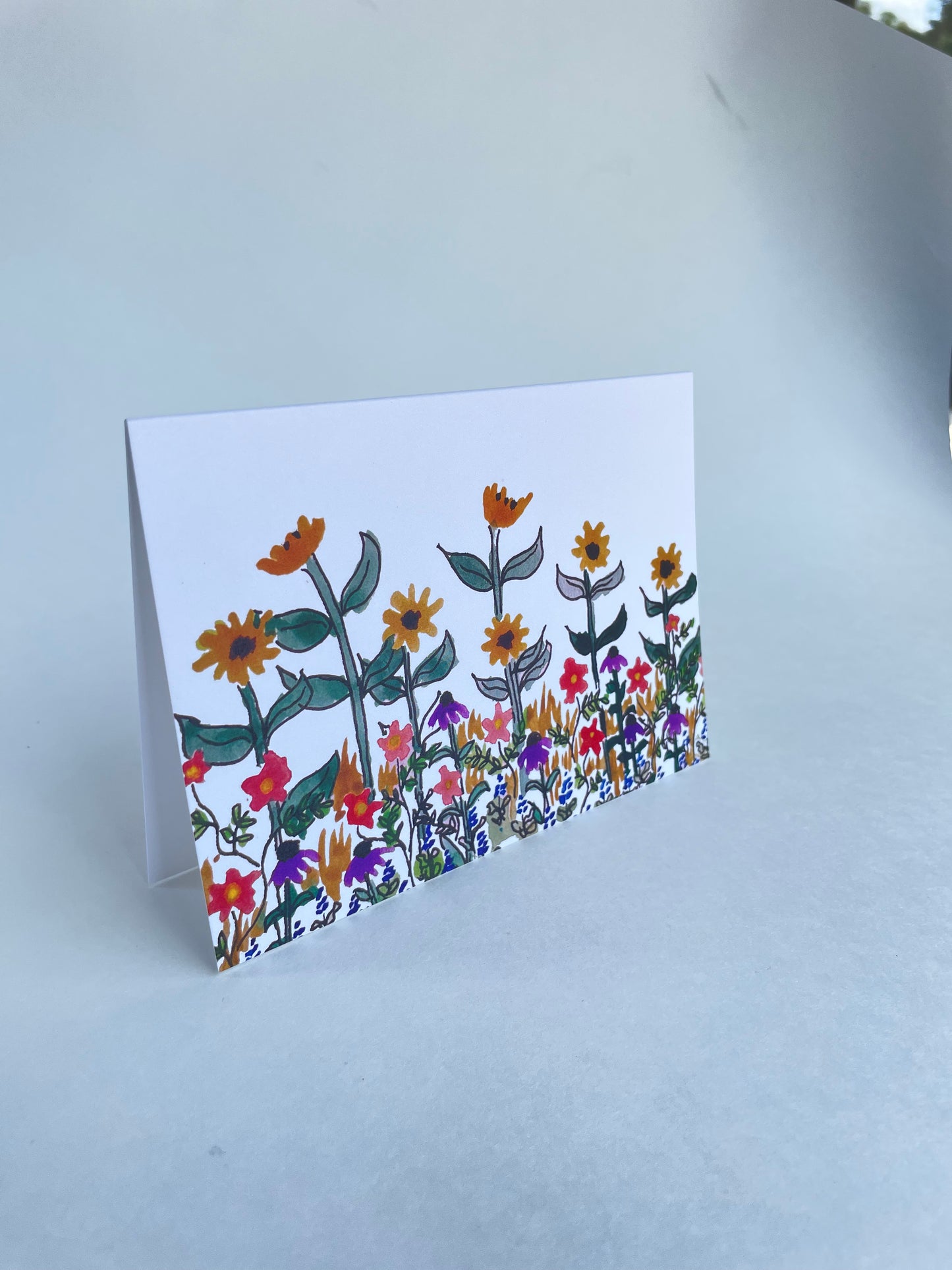 Sunflower wildflower garden summer watercolor  card