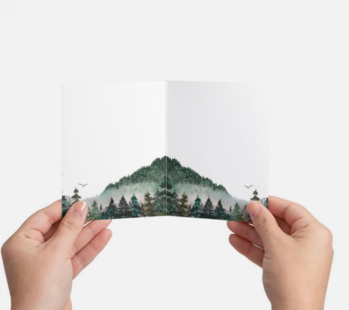 Best Selling Misty Forest watercolor card - hiking - blank - masculine