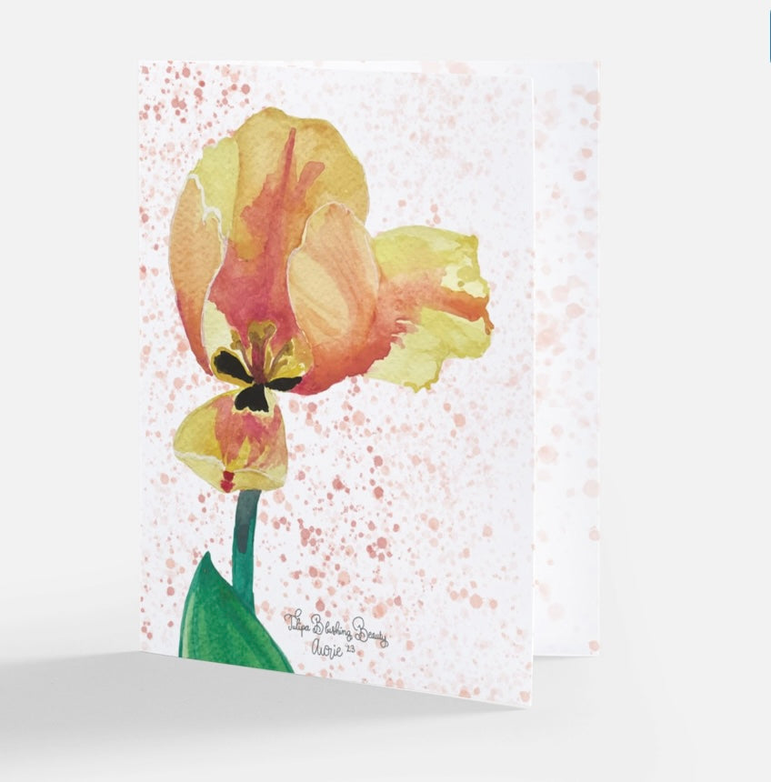 Happy Spring Tulip - blushing beauty - blank card - coral peach yellows