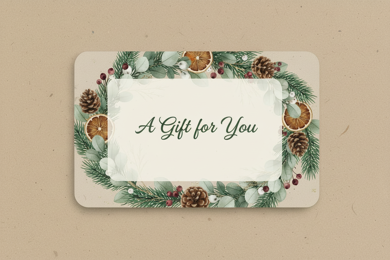 okay, you took off too much. Leave this one exactly as it is, and add "A Gift for You" in forest green font, in script across the middle of the front. Make it fit in the lighter translucent box in the middle.